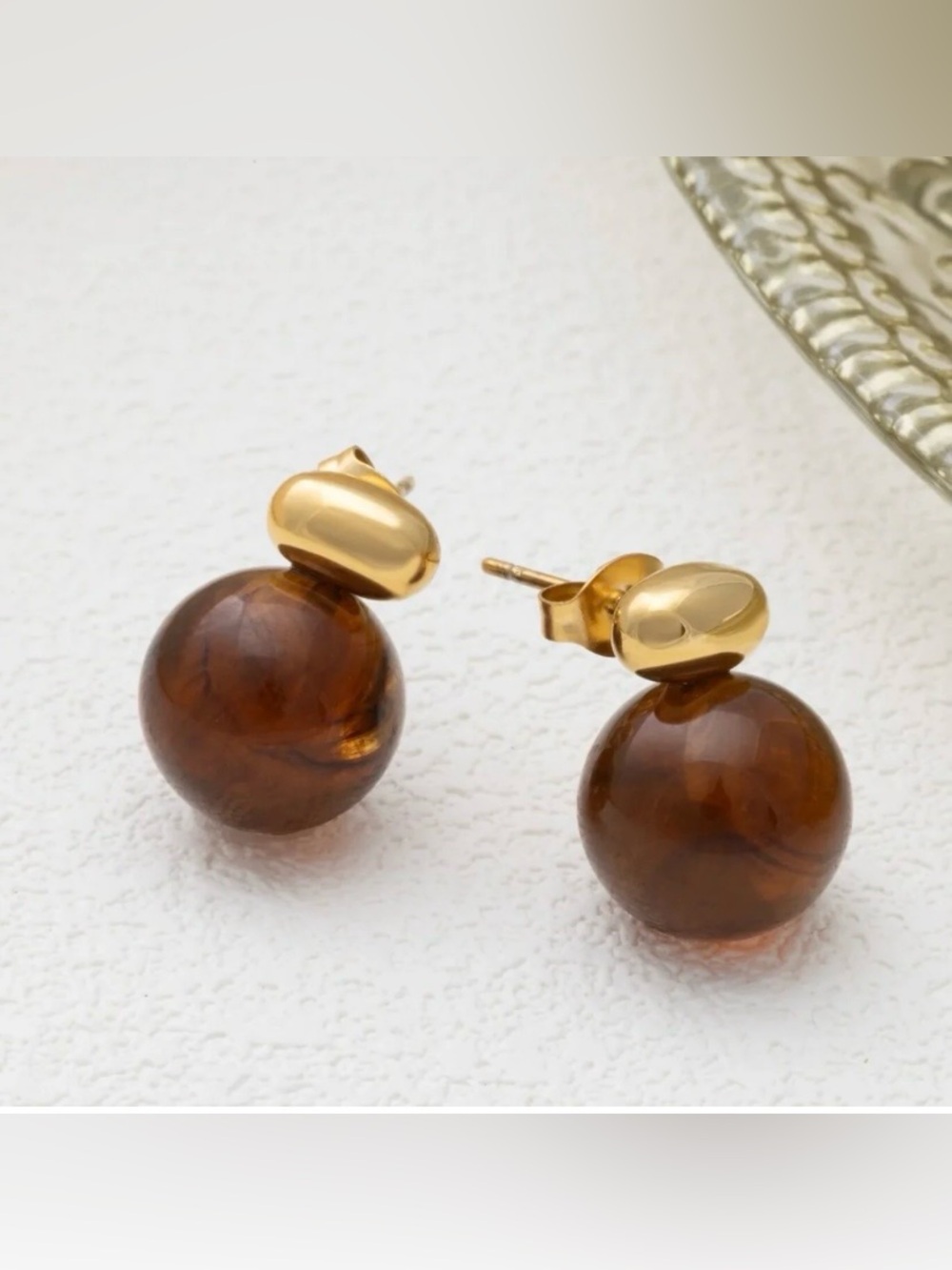 Tortoise Shell Amber Stud Earrings Dark Academia Minimalist Quiet Luxury Boho